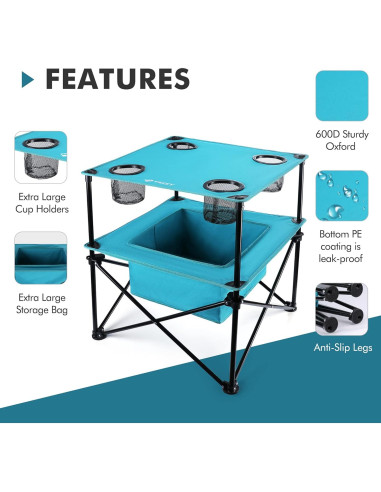 Mesa de Camping Plegable VILLEY 55,88x63,5 cm Azul