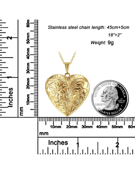 Collar Locket Corazón YOUFENG 18K Baño de Oro con Imágenes Collar Locket Corazón YOUFENG 18K Baño de Oro con Imágenes