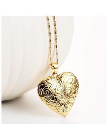 Collar Locket Corazón YOUFENG 18K Baño de Oro con Imágenes