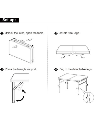 Mesa de Camping REDCAMP Plegable 2 Pies Ajustable Blanca