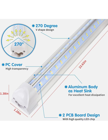 Luz de Taller LED 2FT AQIQUUT 25W 6500K 3200LM 2-Pack