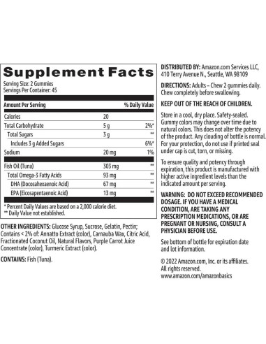 Gominolas Omega-3 Amazon Basics 90 Unidades Sabor Limón Naranja Fresa-Banana