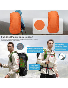 Mochila Impermeable ShowyLive 60L para Senderismo Azul 2