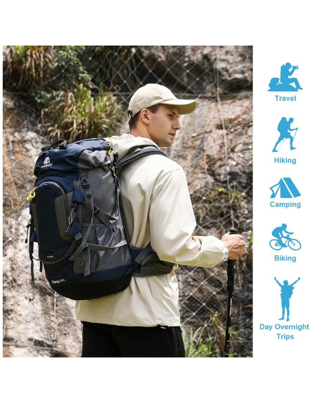 Mochila Impermeable ShowyLive 60L para Senderismo Azul Mochila Impermeable ShowyLive 60L para Senderismo Azul