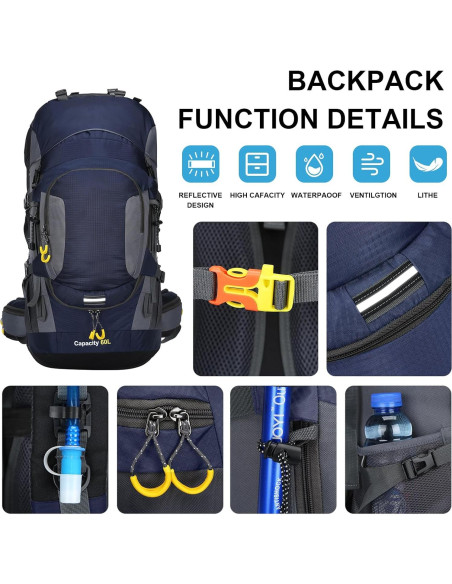 Mochila Impermeable ShowyLive 60L para Senderismo Azul Mochila Impermeable ShowyLive 60L para Senderismo Azul