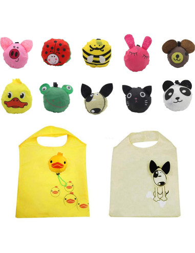 10 Bolsas de Compras Reutilizables Ecológicas Animales 37x51cm