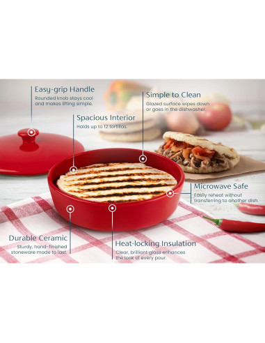 Calentador de Tortillas KooK Cerámica 21.6 cm Rojo