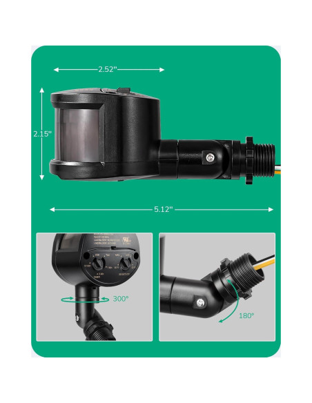 Sensor de Movimiento EDISHINE 180 Ajustable 18.3m Negro Sensor de Movimiento EDISHINE 180 Ajustable 18.3m Negro