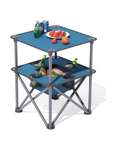 Mesa de Camping Plegable ZXFODX 58 cm Azul con 4 Portavasos