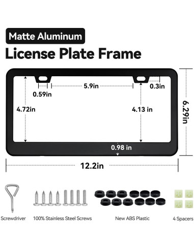 Marco de Placa de Licencia Aluminio Mate Ohuhu 2 Pcs 20x30 cm