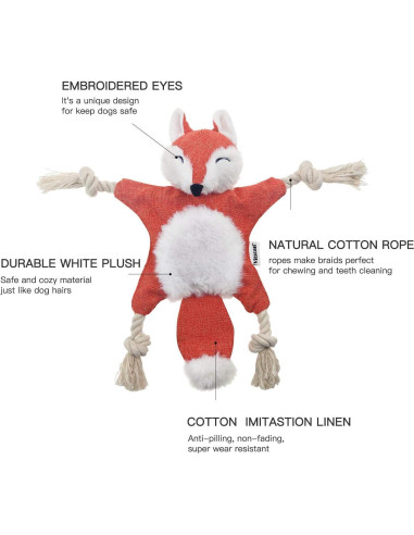 Juguete para Perro Zorro Vitscan con Squeaker y Cuerda 27cm