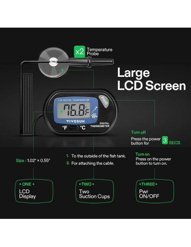 Termómetro Digital LCD VIVOSUN para Acuario 1 Pack - Precisión -50C a +70C