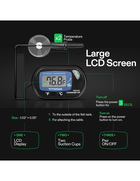 Termómetro Digital LCD VIVOSUN para Acuario 1 Pack - Precisión -50C a +70C Termómetro Digital LCD VIVOSUN para Acuario 1 Pack - Precisión -50C a +70C