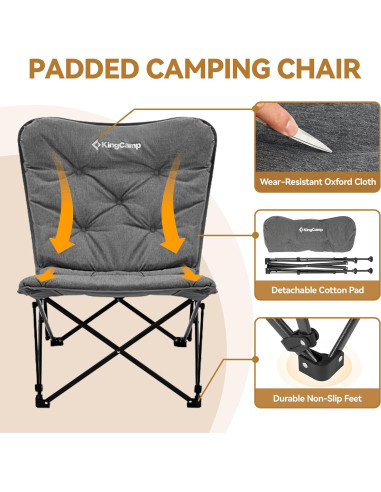 Silla de Camping KingCamp Plegable XL Gris - Soporta 136 kg