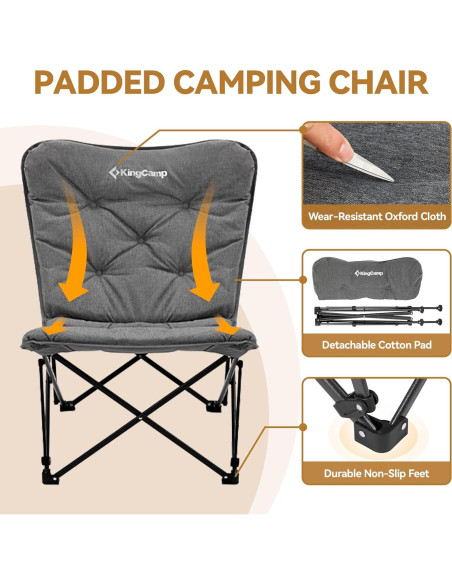 Silla de Camping KingCamp Plegable XL Gris - Soporta 136 kg Silla de Camping KingCamp Plegable XL Gris - Soporta 136 kg