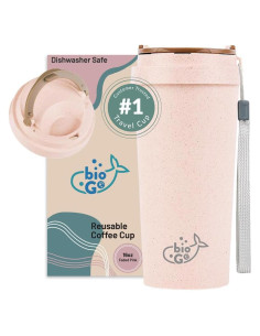 Taza de Café de Viaje bioGo Rosa 16oz Reutilizable Apta Microondas