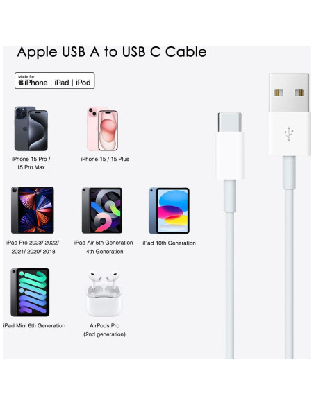 Cable Carplay USB A a USB C Cabepow 3FT - Paquete de 4 Cable Carplay USB A a USB C Cabepow 3FT - Paquete de 4