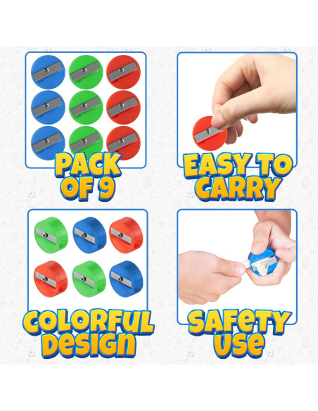 Sacapuntas Mini Bedwina - Paquete de 9 Colores para Niños Sacapuntas Mini Bedwina - Paquete de 9 Colores para Niños