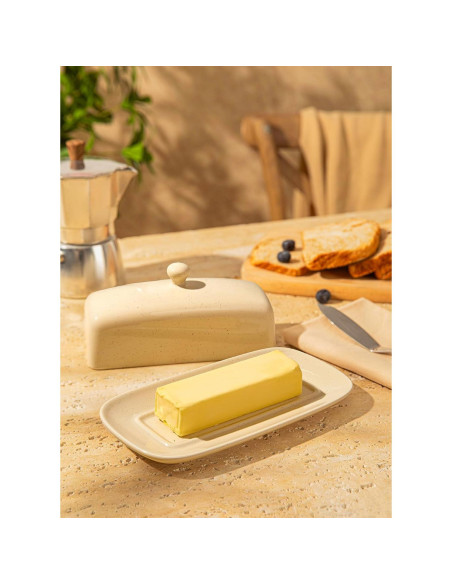 Plato de Mantequilla Sweese Beige con Tapa 19.8 cm Cerámica Plato de Mantequilla Sweese Beige con Tapa 19.8 cm Cerámica