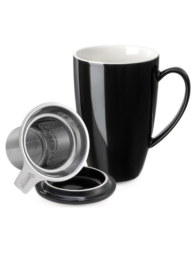 Taza de Té de Porcelana Sweese 425g con Infusor y Tapa Negra