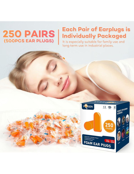 Tapones para oídos VOISEN 250 pares 32dB NRR 37dB SNR Tapones para oídos VOISEN 250 pares 32dB NRR 37dB SNR