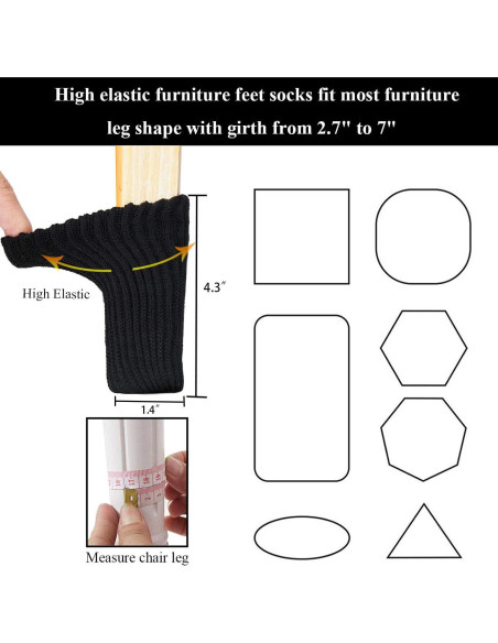 24 Protectores de Patas de Silla UrsoKuz - Calcetines Negros 24 Protectores de Patas de Silla UrsoKuz - Calcetines Negros