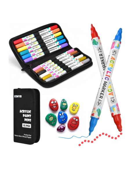 Marcadores de Pintura Acrílica KEMYR 12 Colores Doble Punta Marcadores de Pintura Acrílica KEMYR 12 Colores Doble Punta