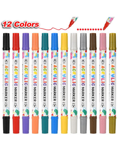 Marcadores de Pintura Acrílica KEMYR 12 Colores Doble Punta