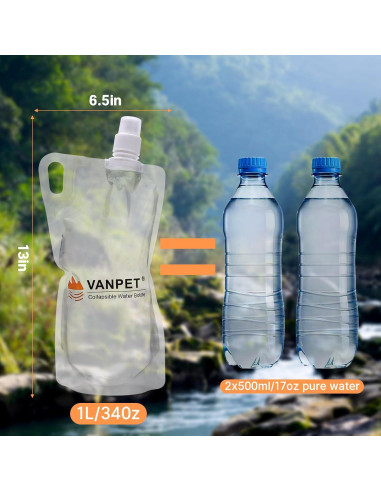 Botellas de Agua Plegables VANPET 1L Reutilizables (2 Unidades)