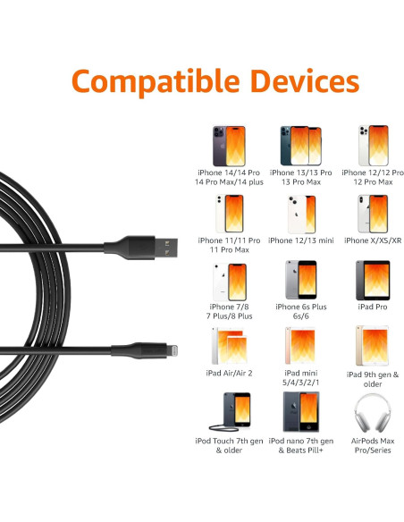 Cable de carga USB-A a Lightning Amazon Basics 3.05m Negro Cable de carga USB-A a Lightning Amazon Basics 3.05m Negro