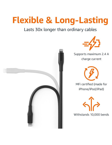 Cable de carga USB-A a Lightning Amazon Basics 3.05m Negro Cable de carga USB-A a Lightning Amazon Basics 3.05m Negro