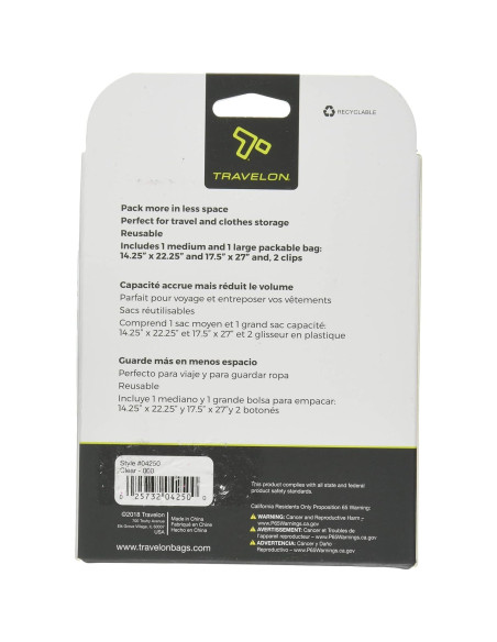 Set de 2 Bolsas de Compresión Travelon - 1 Mediana y 1 Grande Set de 2 Bolsas de Compresión Travelon - 1 Mediana y 1 Grande