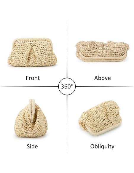 Bolso de paja Emprier para mujeres, tipo dumpling, beige Bolso de paja Emprier para mujeres, tipo dumpling, beige