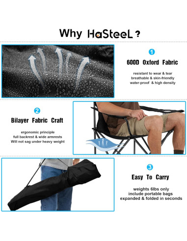 Conjunto 2 Sillas Plegables HaSteeL para Camping y Jardín
