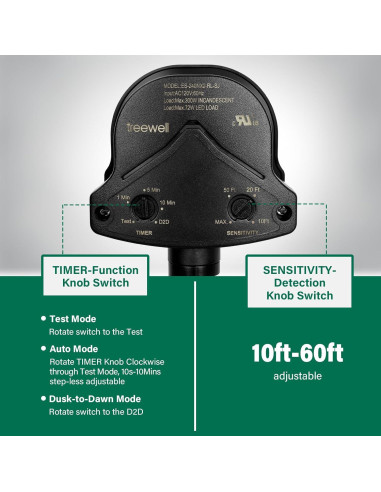 Sensor de Movimiento Treewell 240 Grados Ajustable 18m