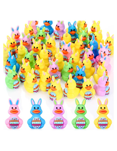 50 Patitos de Goma de Pascua Gejoy 4 cm con Orejas de Conejo