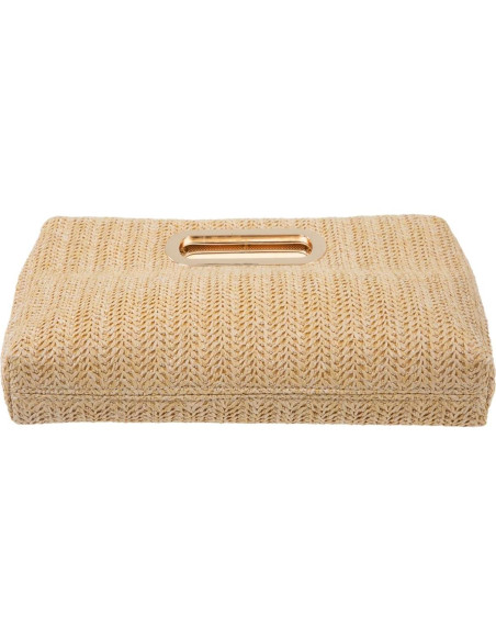Clutch de Paja Beige con Asa de Cadena Desmontable Clutch de Paja Beige con Asa de Cadena Desmontable