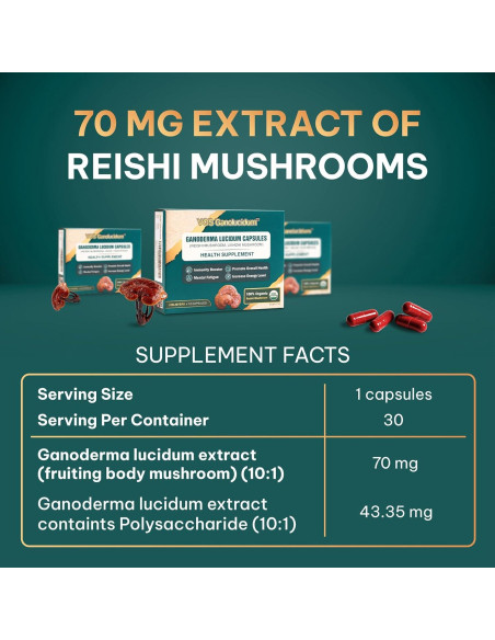 Cápsulas de Hongo Reishi Rojo Ganoderma lucidum 70mg 30 Unidades Cápsulas de Hongo Reishi Rojo Ganoderma lucidum 70mg 30 Unidades