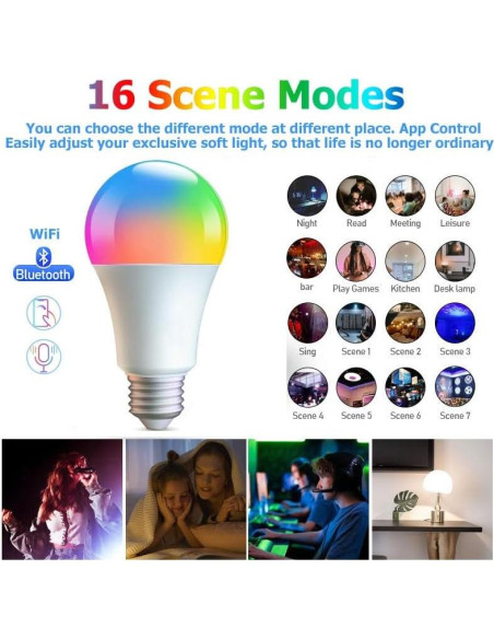 Bombilla LED Inteligente AFINSEA WiFi Bluetooth 10W E26 RGB Bombilla LED Inteligente AFINSEA WiFi Bluetooth 10W E26 RGB