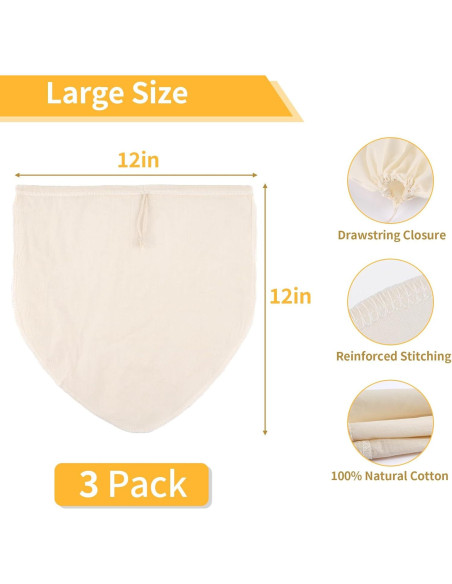 3 Bolsas de Leche de Nueces MOWPOG 30.48cm Algodón Natural 3 Bolsas de Leche de Nueces MOWPOG 30.48cm Algodón Natural