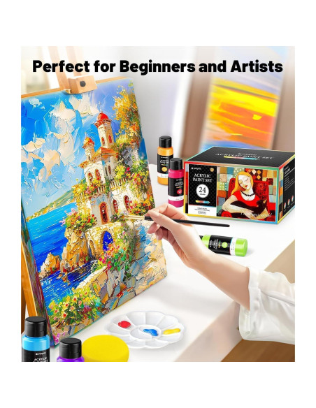 Juego de Pintura Acrílica POPYOLA 40 PCS 24 Colores 60ml