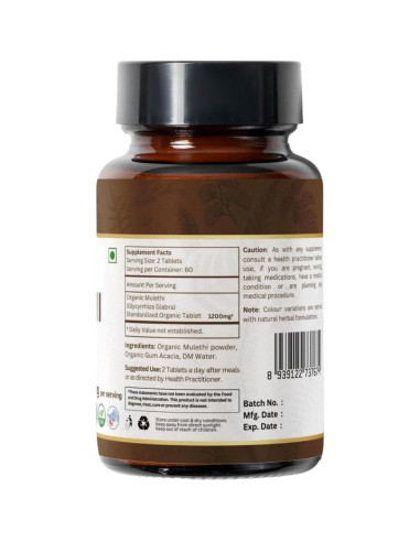 Tabletas de Mulethi Orgánico 120 unidades - Organic Spree