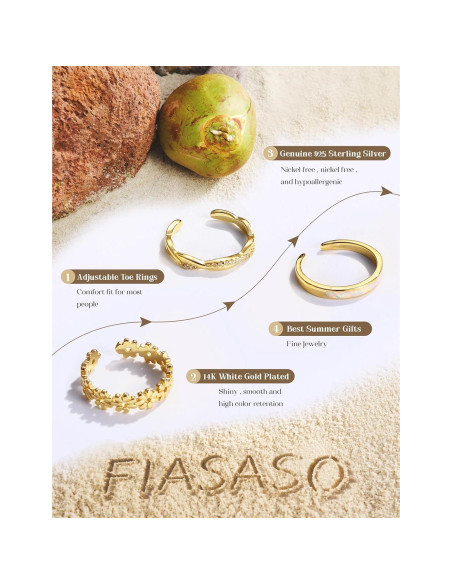 Anillos de Dedo del Pie Fiasaso 3 Pcs Plata 925 Oro Blanco Anillos de Dedo del Pie Fiasaso 3 Pcs Plata 925 Oro Blanco