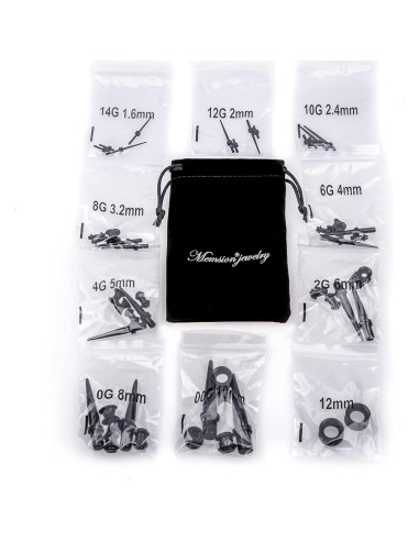 Kit de Estiramiento de Orejas Memsion 50 Piezas 14G a 00G