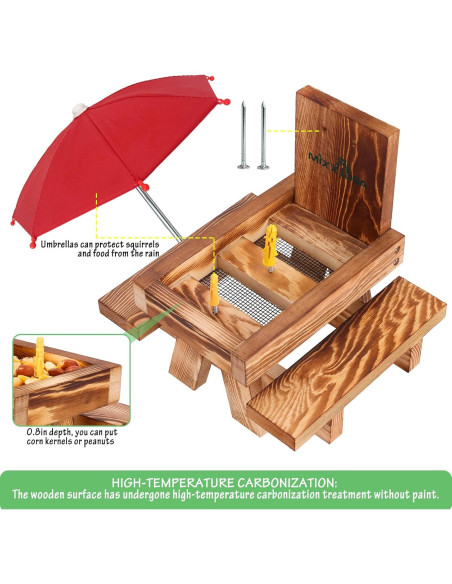 Mesa de Picnic para Alimentar Ardillas MIXXIDEA con Paraguas Mesa de Picnic para Alimentar Ardillas MIXXIDEA con Paraguas