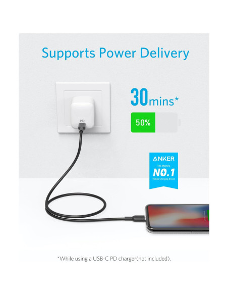 Cable USB C a Lightning Anker 0.91m Negro MFi Carga Rápida Cable USB C a Lightning Anker 0.91m Negro MFi Carga Rápida