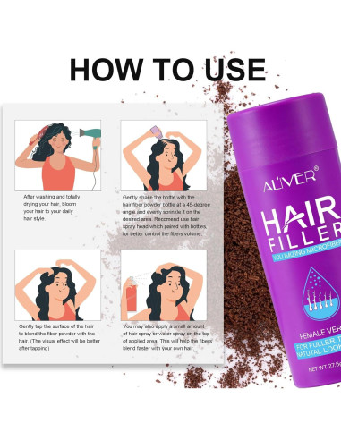 Fibras para Cabello ALIVER 27.5g Marrón Oscuro Volumen
