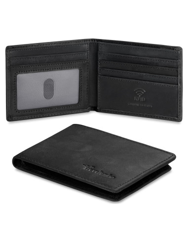 Cartera Bifold de Cuero Genuino Travelambo con Bloqueo RFID