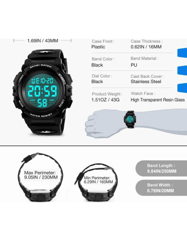 Reloj Deportivo Digital Cofuo para Niños Impermeable LED