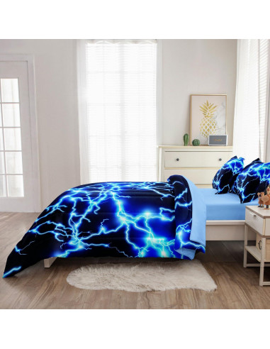 Juego de Ropa de Cama Twin Leaflin Rayos Azules 5 Piezas